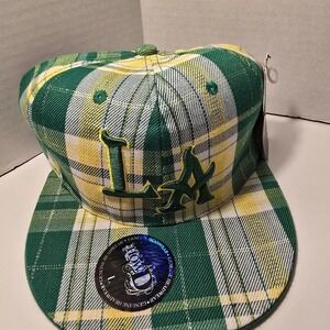 0068 Description: NWT LA Ball Cap Size L Green Yellow plaid with sparkle threads